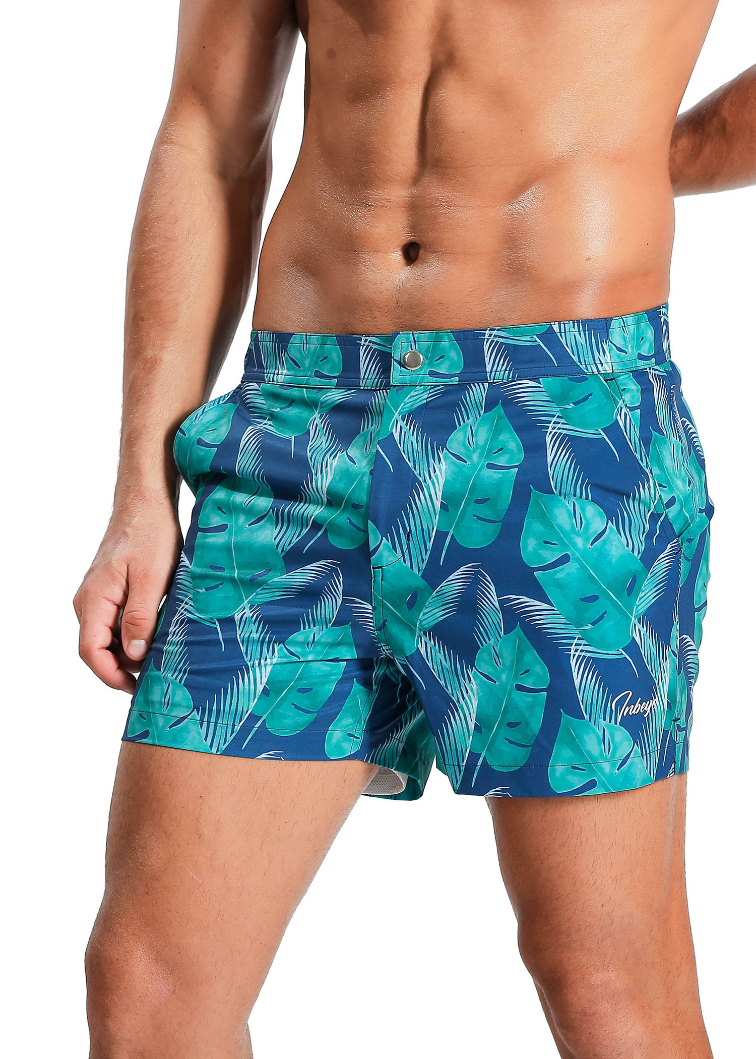Tropical palm leaf swim shorts – www.inbeyo.com